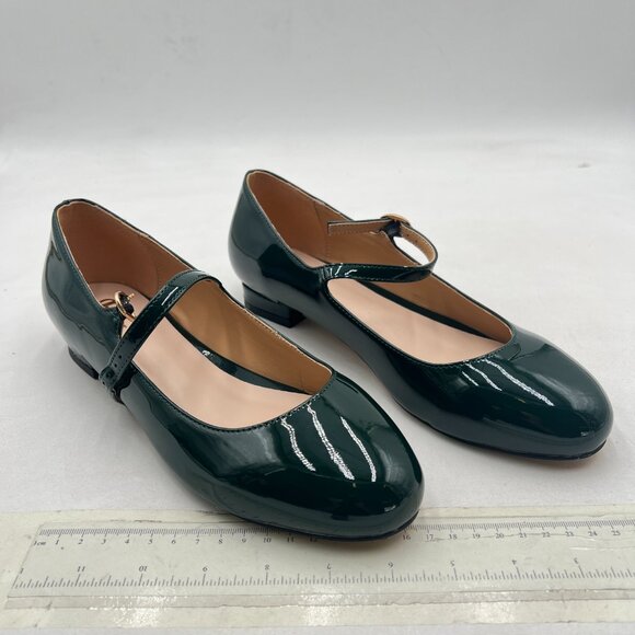 FYS Dark Green Low Block Heel Mary Jane Chic Round Toe Pumps Comfy Dress Shoes - Picture 3 of 7